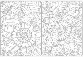 Fototapeta premium Set of four monochrome bookmarks .Floral doodling for coloring