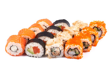 sushi rolls on a white background