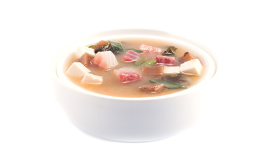 Cheese cream soup on a white background
