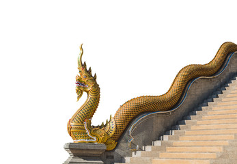 Fototapeta na wymiar naga statue with stair on white background