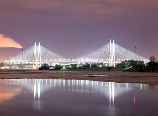 Cable stayed bridge at night.