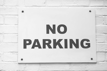 black and white image of No Parking Sign