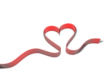 Red ribbon heart symbol. Valentines day background.