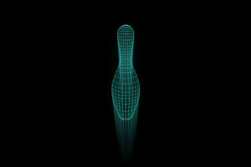 Bowling Pin in Wireframe Hologram Style. Nice 3D Render
