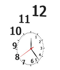 Clock flying figures on white background - 3d rendering.