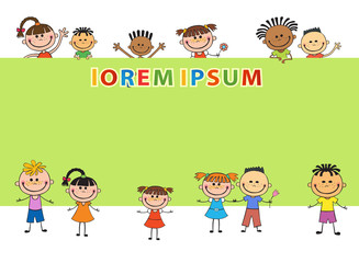 illustration of kids bunner around square banner behind poster vector