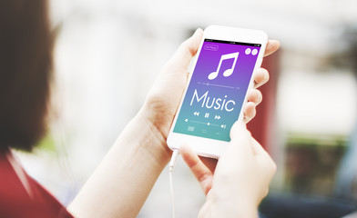 Hand Cellphones Music Lover Concept