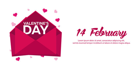 Happy Valentines Day. Pink envelope on pink background. Vector flat illustration.