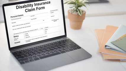 Obraz premium Disability Insurance Claim Form Document Concept