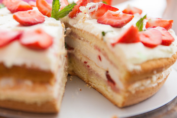strawberry cake on white tablie
