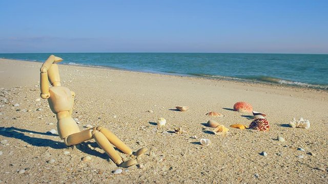 Wooden dummy on the beach.
