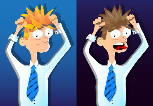 Two vector illustrated cartoon young depressed businessmen.