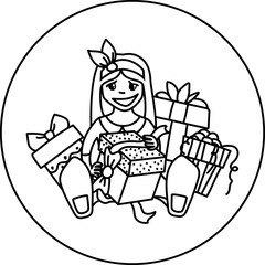  Celebration, happy little girl and a lot of presents