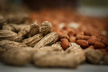 Close Up Peanuts on the wood background