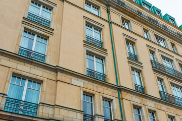 historical hotel facade in orange colors