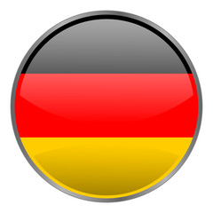 Round glossy isolated vector icon with national flag of Germany on white background.