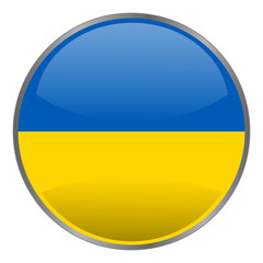 Round glossy isolated vector icon with national flag of Ukraine on white background.