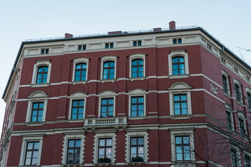 red facaded corner house at berlin