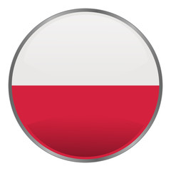 Round glossy isolated vector icon with national flag of Poland on white background.