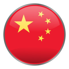 Round glossy isolated vector icon with national flag of China on white background.