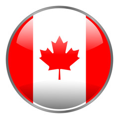 Round glossy isolated vector icon with national flag of Canada on white background.