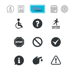 Attention caution icons. Information signs.