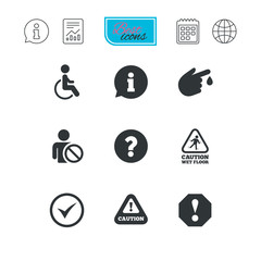 Attention notification icons. Information signs.