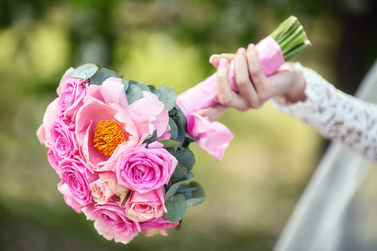 Close Up Of Beautiful Pink Wedding Bouquet