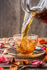 Black tea in glass mug