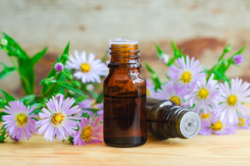 Small bottles of essential aroma oil (herbal extract, tincture, infusion)