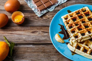 Homemade wafers on blue plate