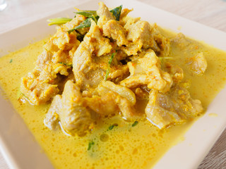 Close up Thai food Panaeng Curry with Pork