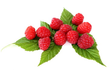 red raspberry fruits isolated on a white background
