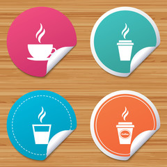 Coffee cup icon. Hot drinks glasses symbols.