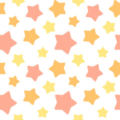 大きめランダム星柄シームレスパターン　オレンジ系　白背景・ベクター