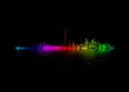Digitally filtered image of the City Of Toronto skyline painted in a colorful gradient