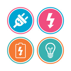 Electric plug sign. Lamp and battery low.