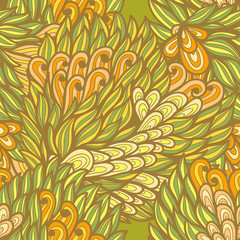 Seamless floral orange and green bright doodle pattern