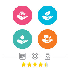 Helping hands icons. Protection and insurance.