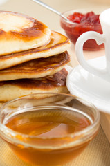 Pancakes with honey closeup