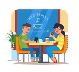 Vector illustration of coffee shop design element with visitors
