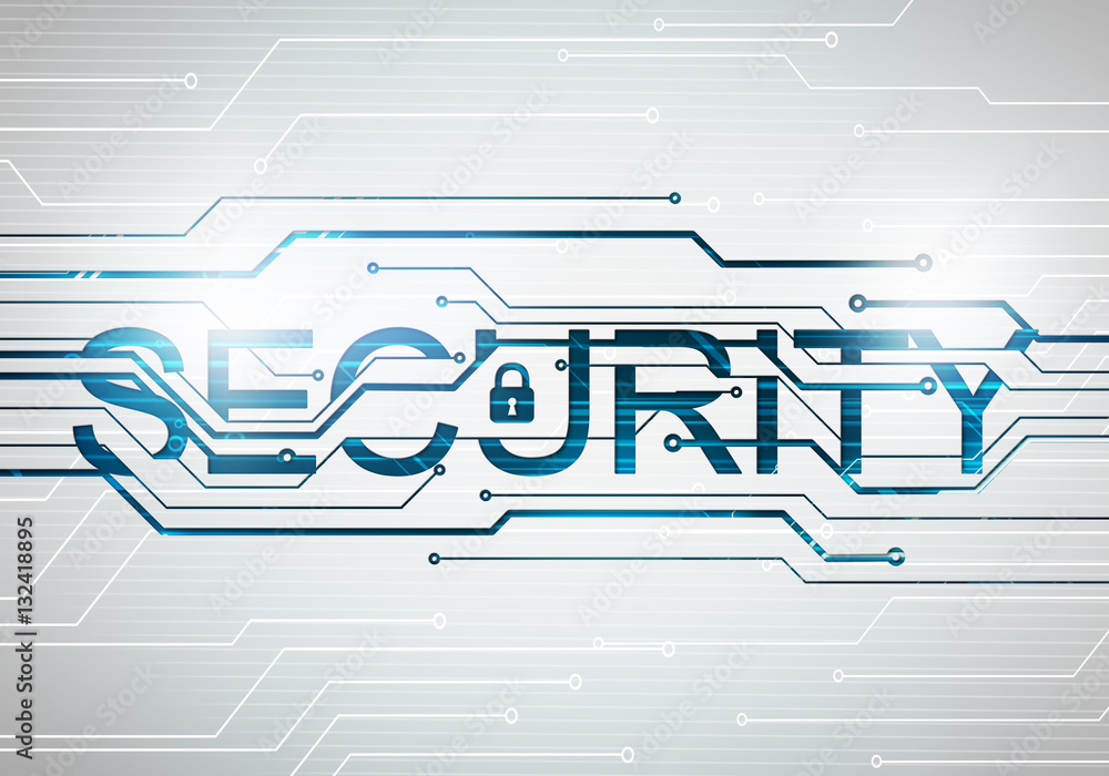 Poster concept image internet security and safety on circuit microchip