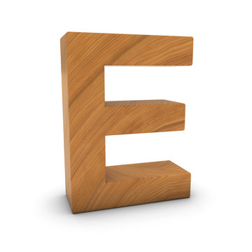 Wooden Letter E Isolated on White with Shadows 3D Illustration