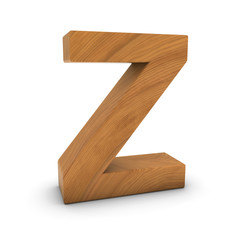 Wooden Letter Z Isolated on White with Shadows 3D Illustration