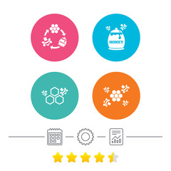 Honey icon. Honeycomb cells with bees symbol.