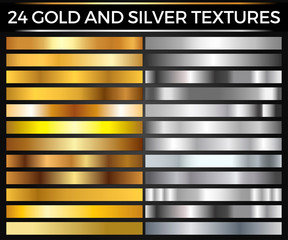 Vector Set of Gold and Silver Gradients, Gold and Silver Squares Collection, Textures Group Eps 10