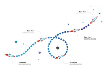 Startup - Route to Success. Rocket path Timeline. Vector infographics.