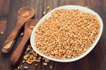 spelt on white dish