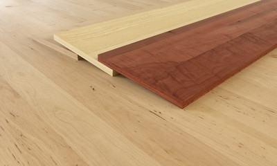 Parquet examples on wooden floor - 3D Rendering