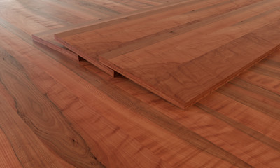 Parquet examples on wooden floor - 3D Rendering